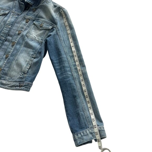 Guess Denim Trucker Jacket Faded Blue Light Wash Size L Women's Large - Picture 12 of 16
